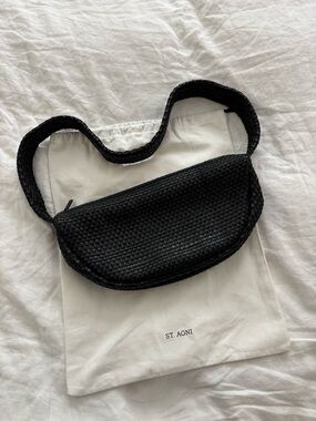 St. Agni Black Woven Leather Crescent Bag Purse